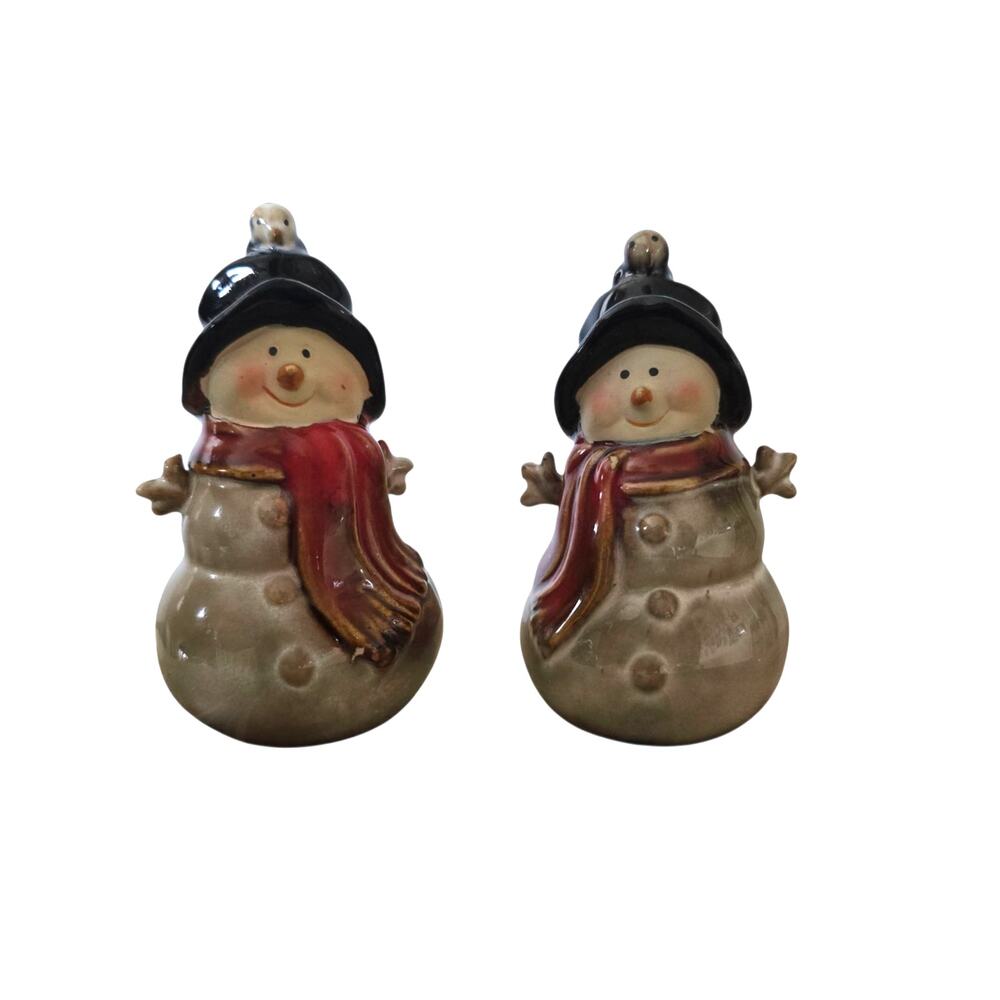 Vintage Christmas Snowmen Ceramic Salt and Pepper Shakers 4"